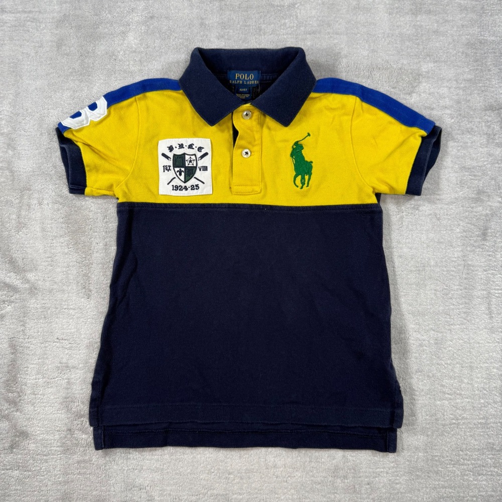 Polo Ralph Lauren Shirt Youth 4T Navy Yellow Colorblock Crest Big Pony Preppy